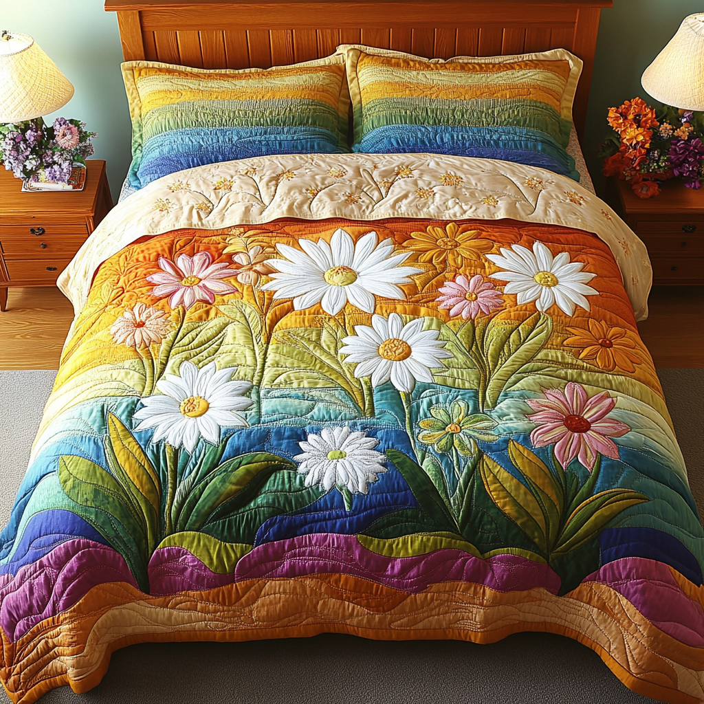 Daisy Delight 3-Piece Quilted Bedding Set NCU0VH5376
