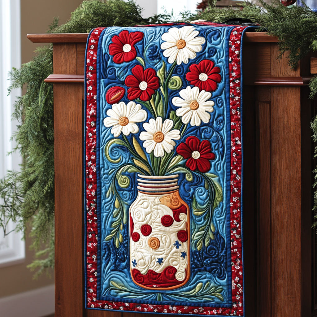 Daisy Dreams of Freedom Quilted Table Runner NCU0PT4746
