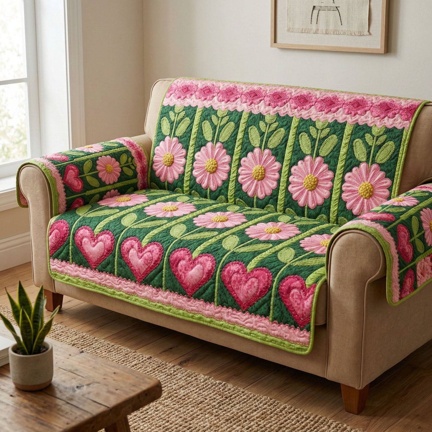 Daisy Garden Quilted Sofa Cover NCU0TD2506