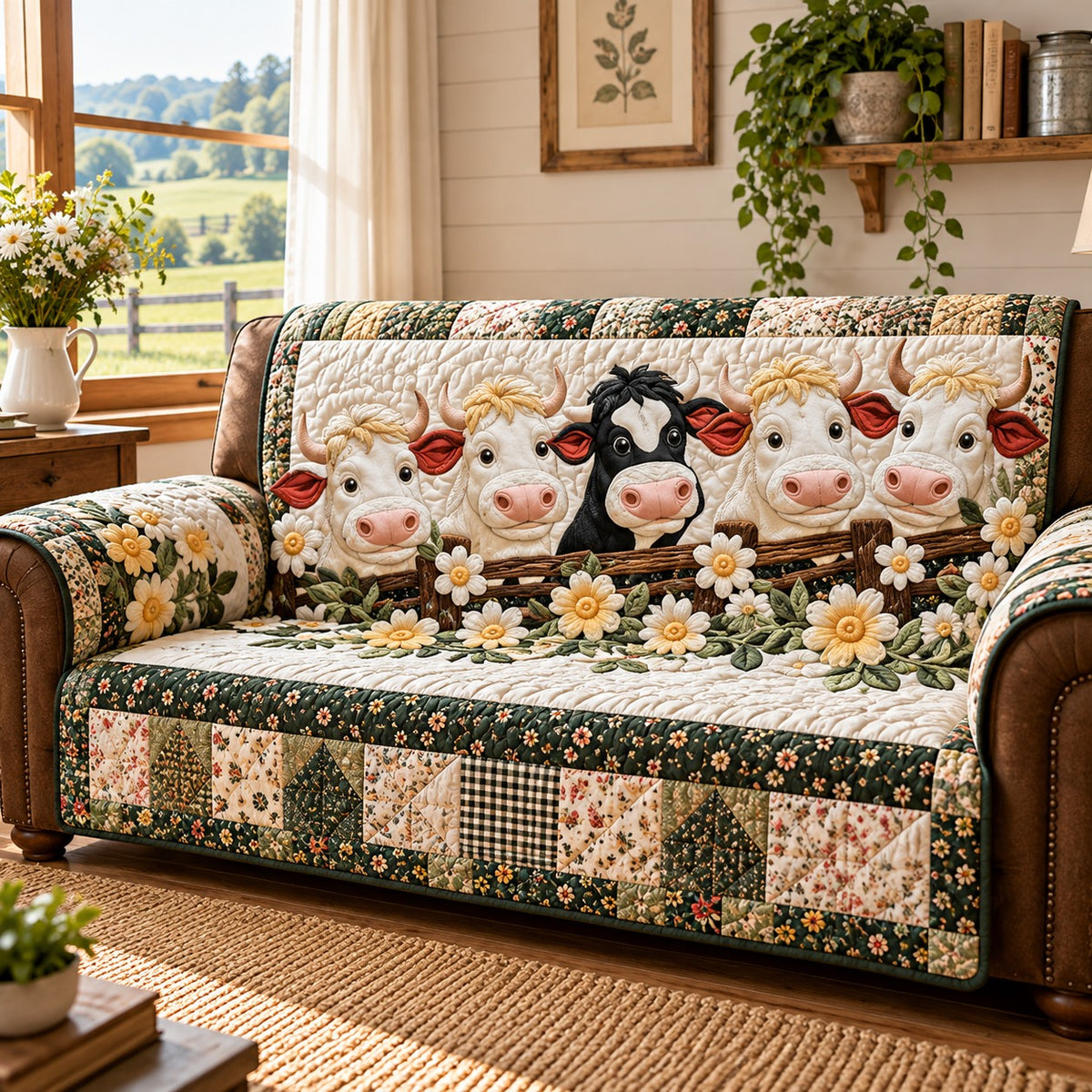 Daisy Meadow Friends Quilted Sofa Cover NCU0PT12279