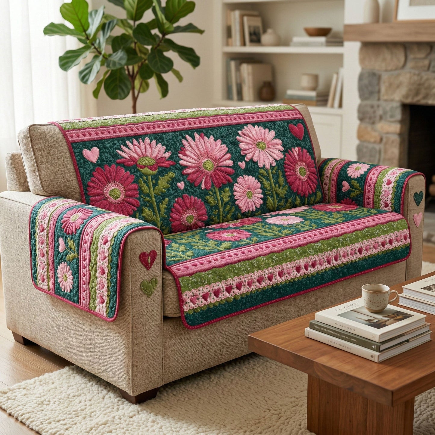 Daisy Meadow Quilted Sofa Cover NCU0TD2505