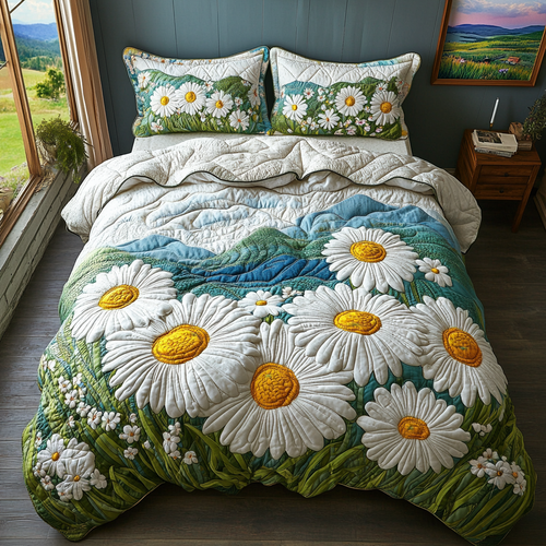 Daisy Petal Parade 3-Piece Quilted Bedding Set NCU0DV4779