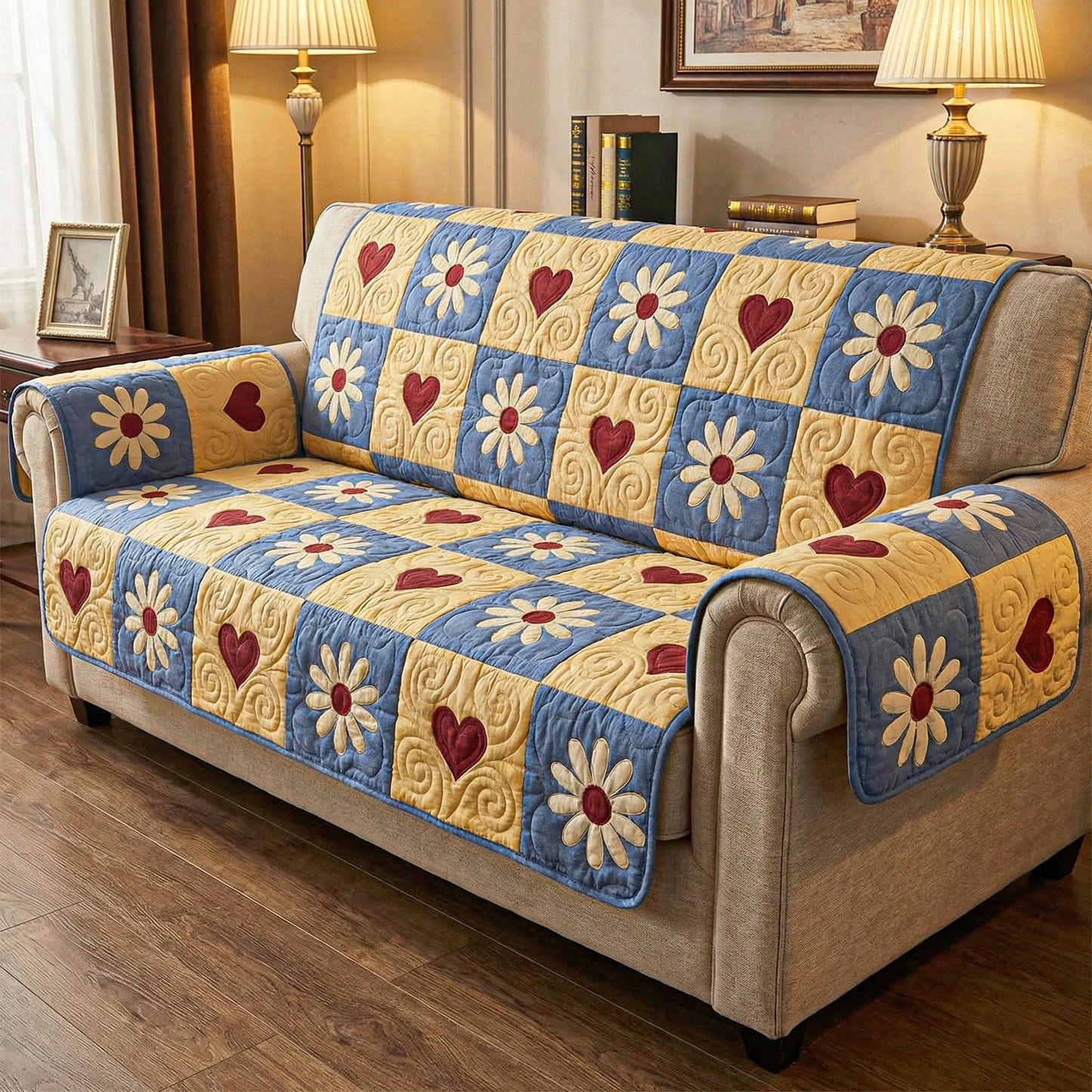 Daisy Sunshine Quilted Sofa Cover NCU0TD2388