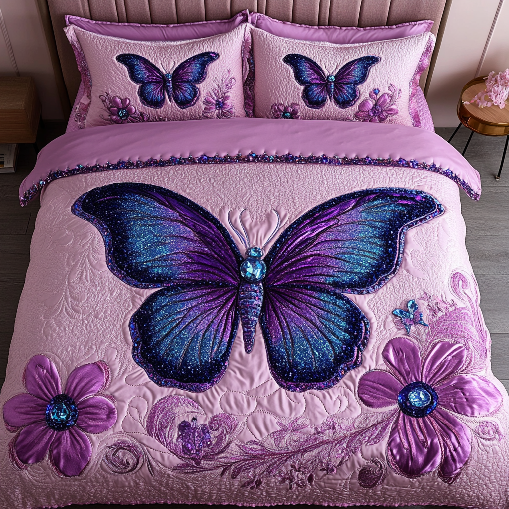 Dance of the Butterflies 3-Piece Quilted Bedding Set NCU0DK3026