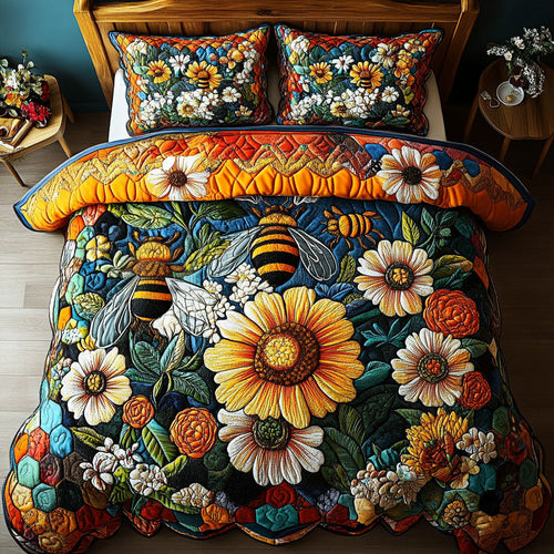Dancing Bees 3-Piece Quilted Bedding Set NCU0PT3932
