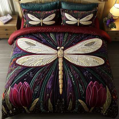 Dancing Dragonfly 3-Piece Quilted Bedding Set NCU0DK3718