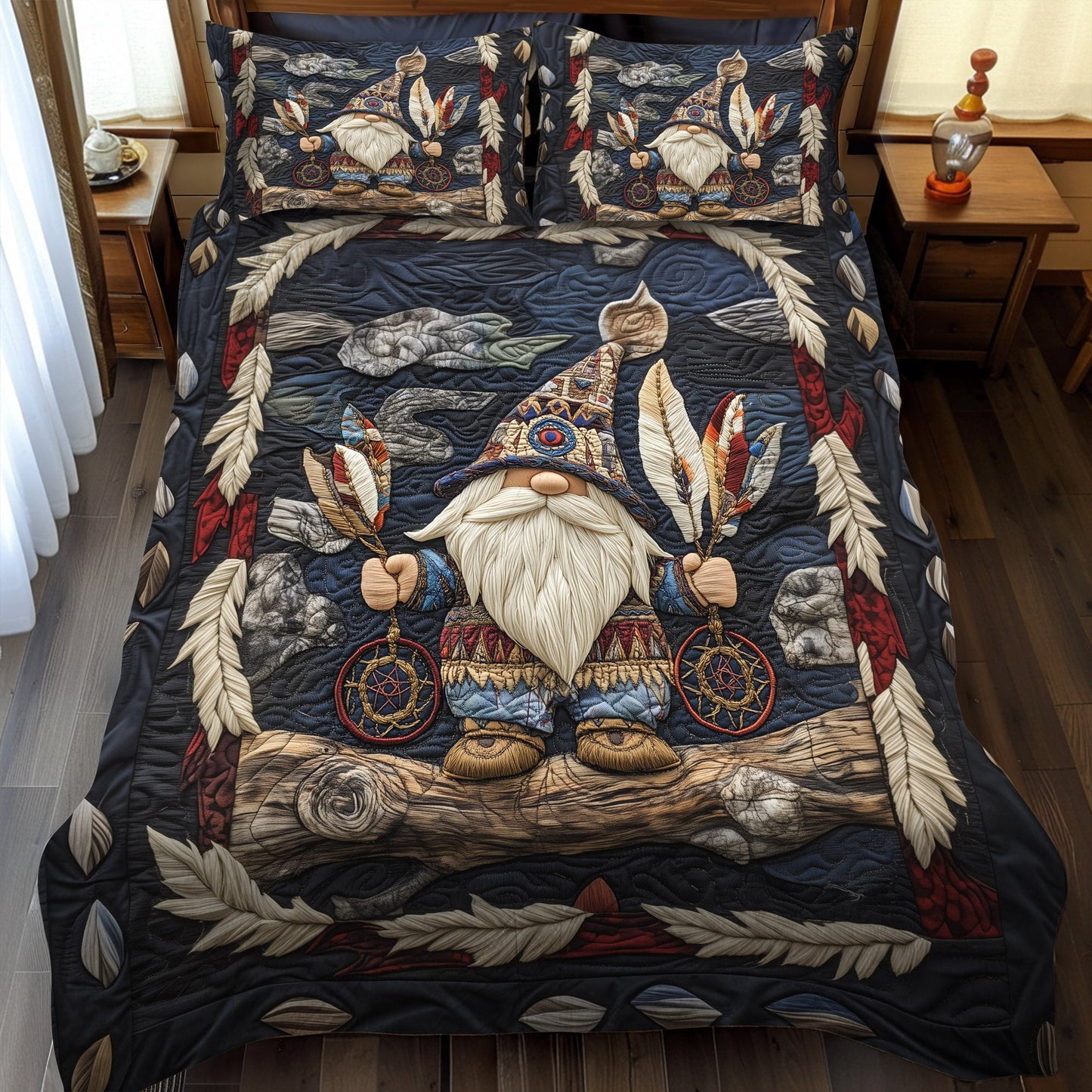 Dancing Feather 3-Piece Quilted Bedding Set NCU0PT2762