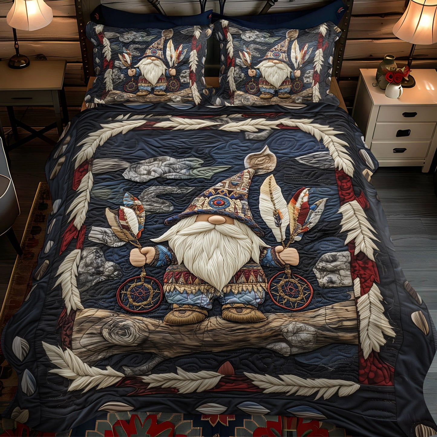 Dancing Feather 3-Piece Quilted Bedding Set NCU0PT2762