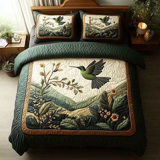 Dancing Feathers 3-Piece Quilted Bedding Set NCU0DV5389