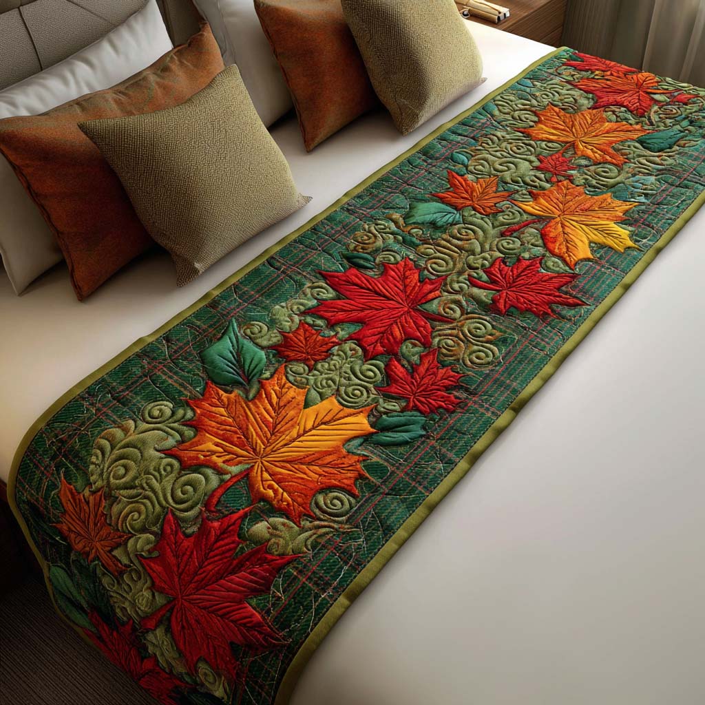 Dancing Maple Leaves Quilted Bed Runner NCU0NT8440