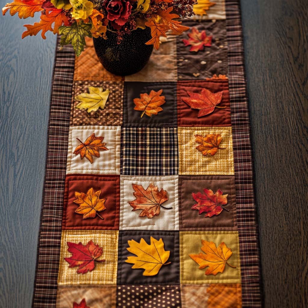 Dancing Maple Leaves Quilted Table Runner NCU0NT8401
