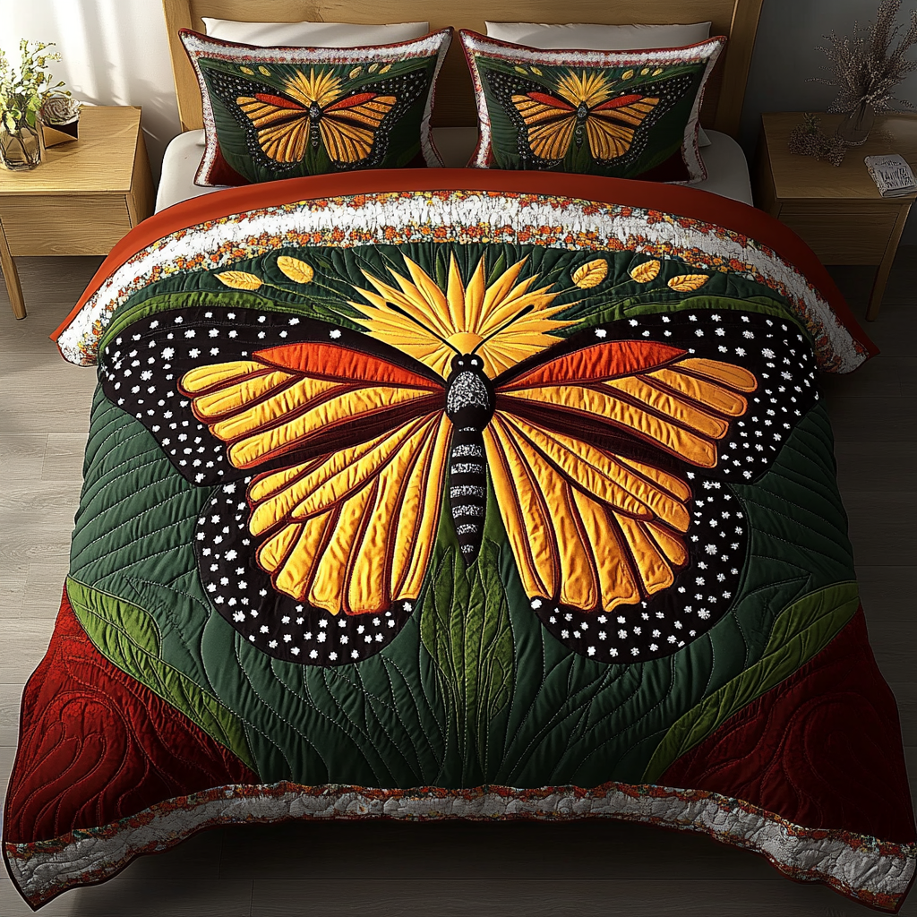 Dancing Petals 3-Piece Quilted Bedding Set NCU0DK5735
