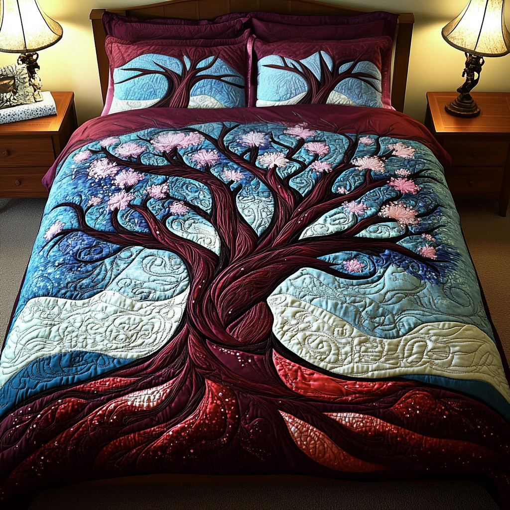 Dancing Petals 3-Piece Quilted Bedding Set NCU0VH1552