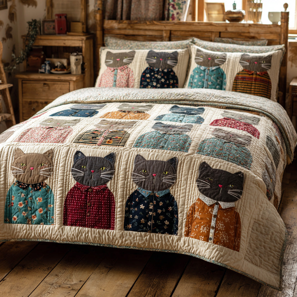 Dapper Cats 3-Piece Quilted Bedding Set NCU0VL3186