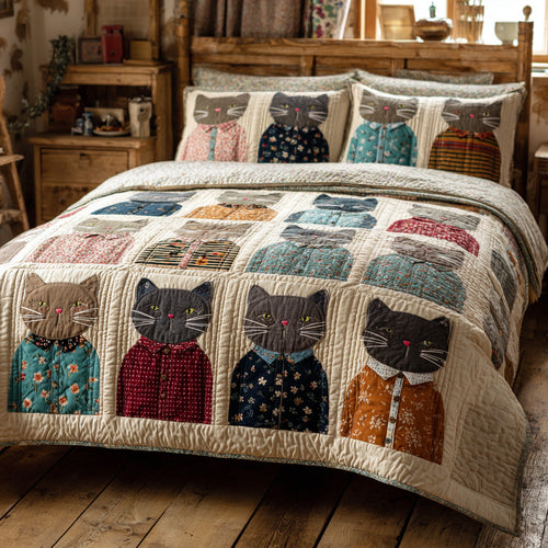 Dapper Cats 3-Piece Quilted Bedding Set NCU0VL3186
