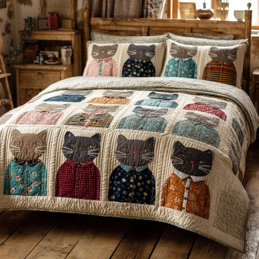 Dapper Cats 3-Piece Quilted Bedding Set NCU0VL3186