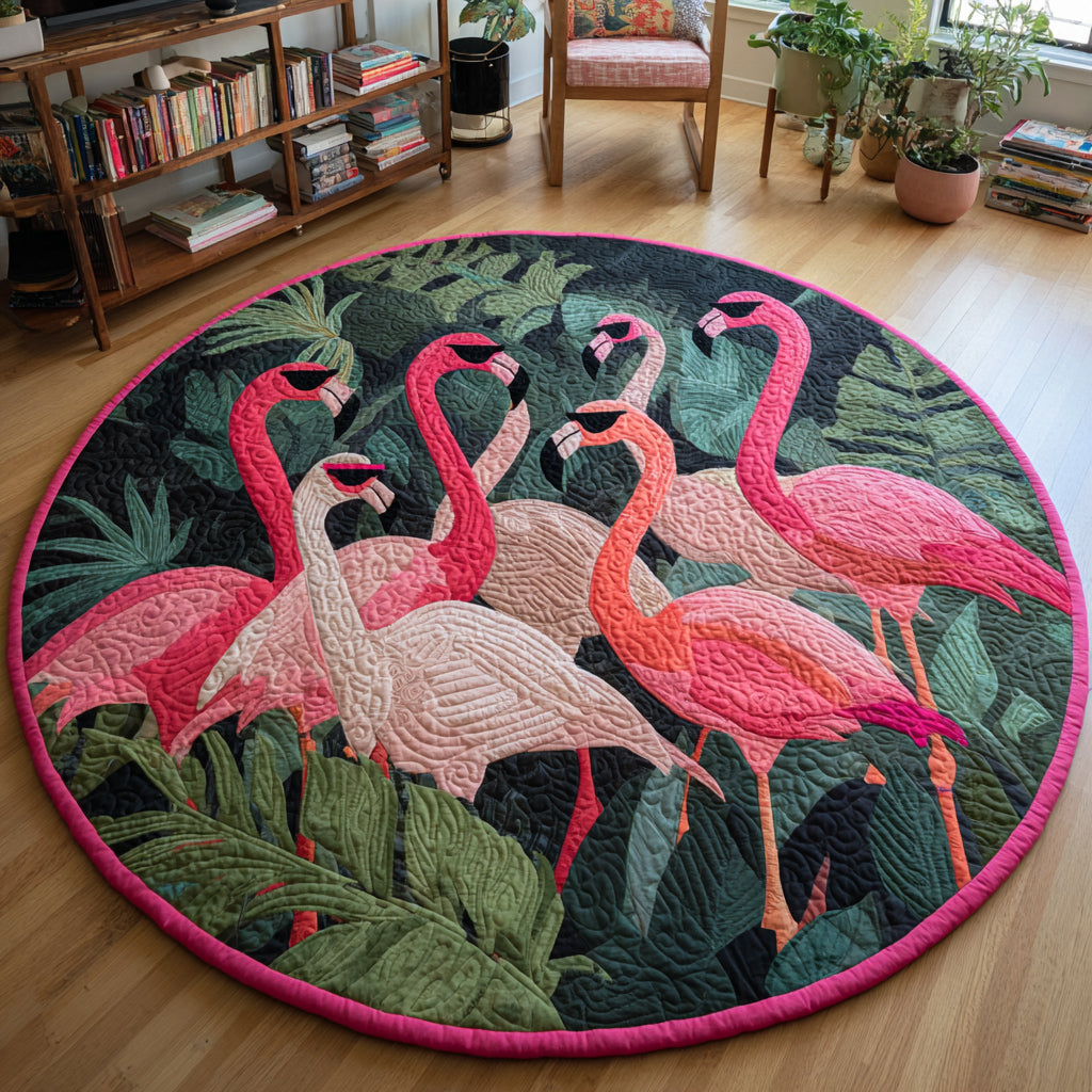 Dapper Flamingo Crew Quilted Round Mat NCU0HH429