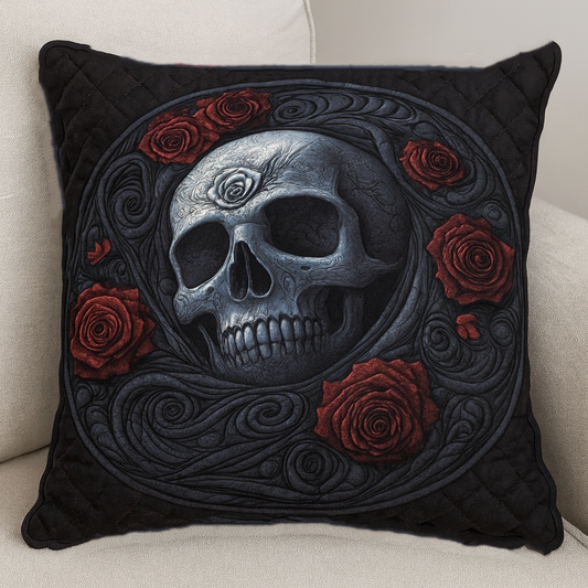 Dark Rose Skull Quilted Pillow Case NCU0NT9925