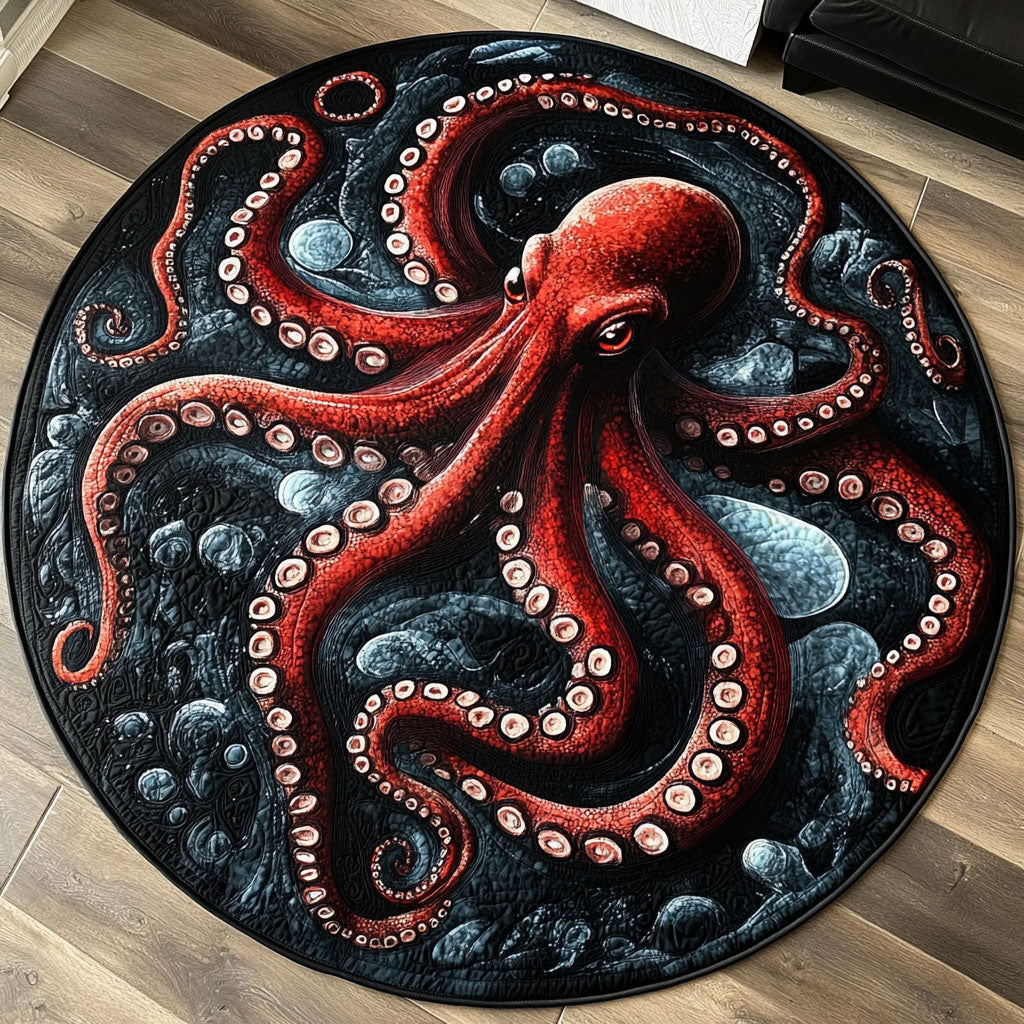 Dark Abyss Octopus Quilted Round Mat NCU0NT4835
