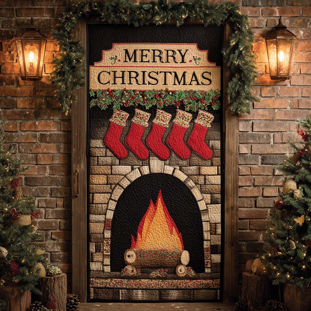 Dark Brick Christmas Hearth Quilted Door Cover NCU0XD2025