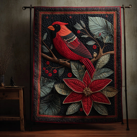 Dark Cardinal Poinsettia Quilted Blanket NCU0HH081