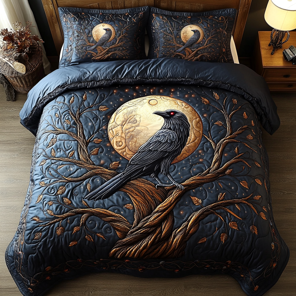 Dark Feather 3-Piece Quilted Bedding Set NCU0DK3833