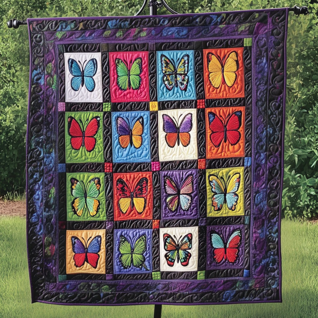 Dark Frame Butterflies Quilted Blanket NCU0NT3397