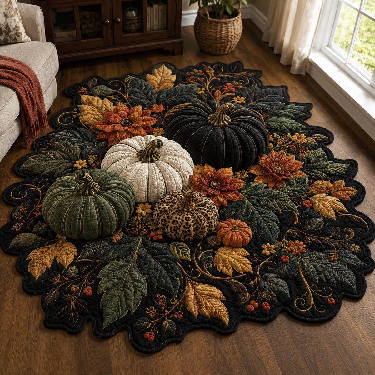 Dark Harvest Pumpkin Patch Custom Shape Area Rug NCU0DV10005