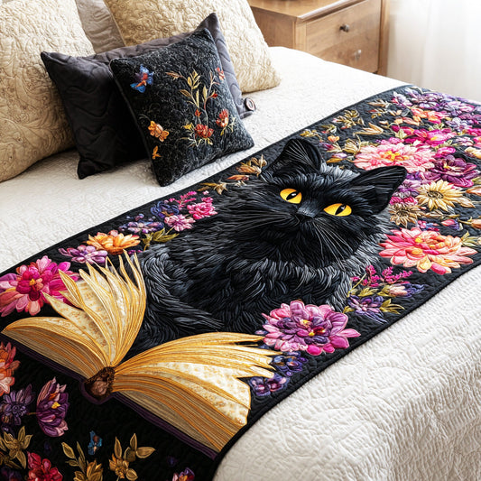 Dark Library Cat Quilted Bed Runner NCU0TD1592