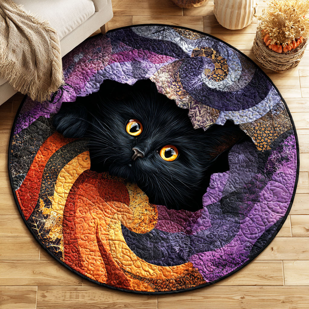 Dark Moon Cat Quilted Round Mat NCU0TD746