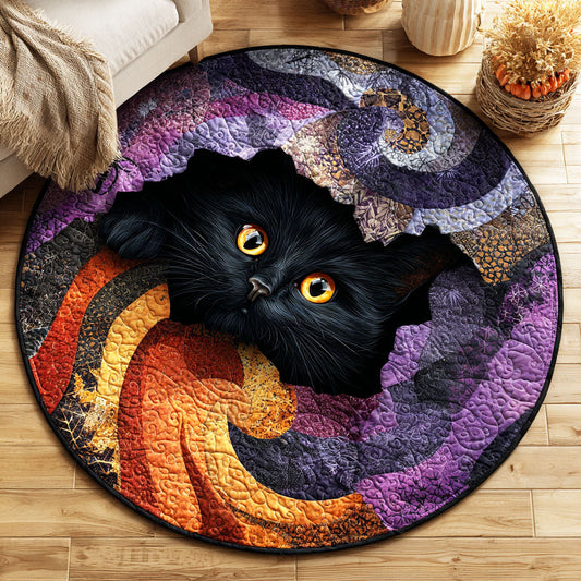 Dark Moon Cat Quilted Round Mat NCU0TD746