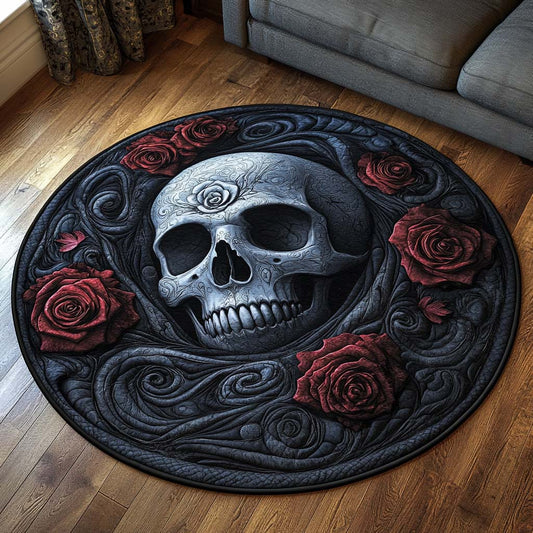 Dark Rose Skull Quilted Round Mat NCU0NT9925