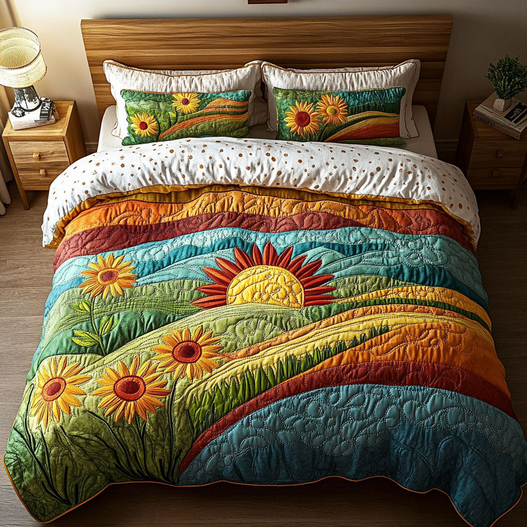 Dawn Over Sunflower Fields 3-Piece Quilted Bedding Set NCU0NT4661