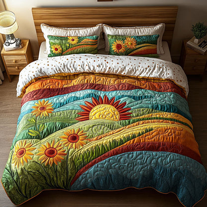 Dawn Over Sunflower Fields 3-Piece Quilted Bedding Set NCU0NT4661