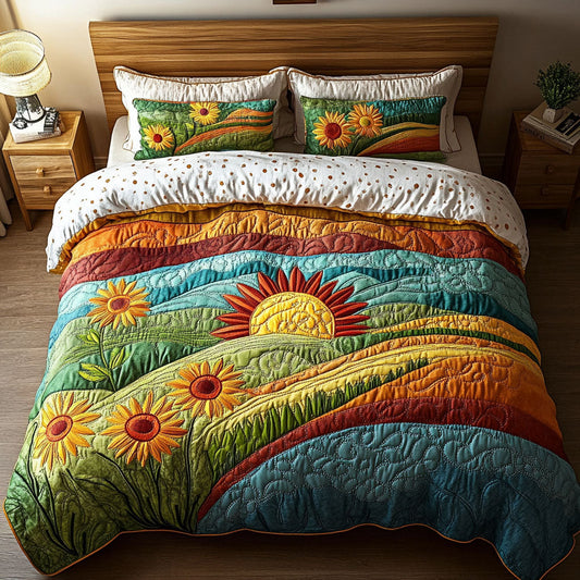 Dawn Over Sunflower Fields 3-Piece Quilted Bedding Set NCU0NT4661