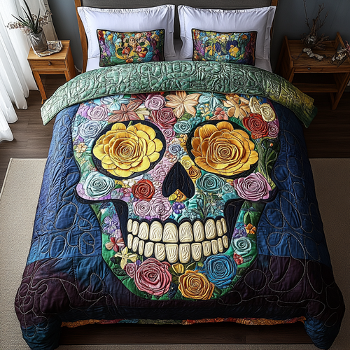 Day of Skull 3-Piece Quilted Bedding Set NCU0DK6232