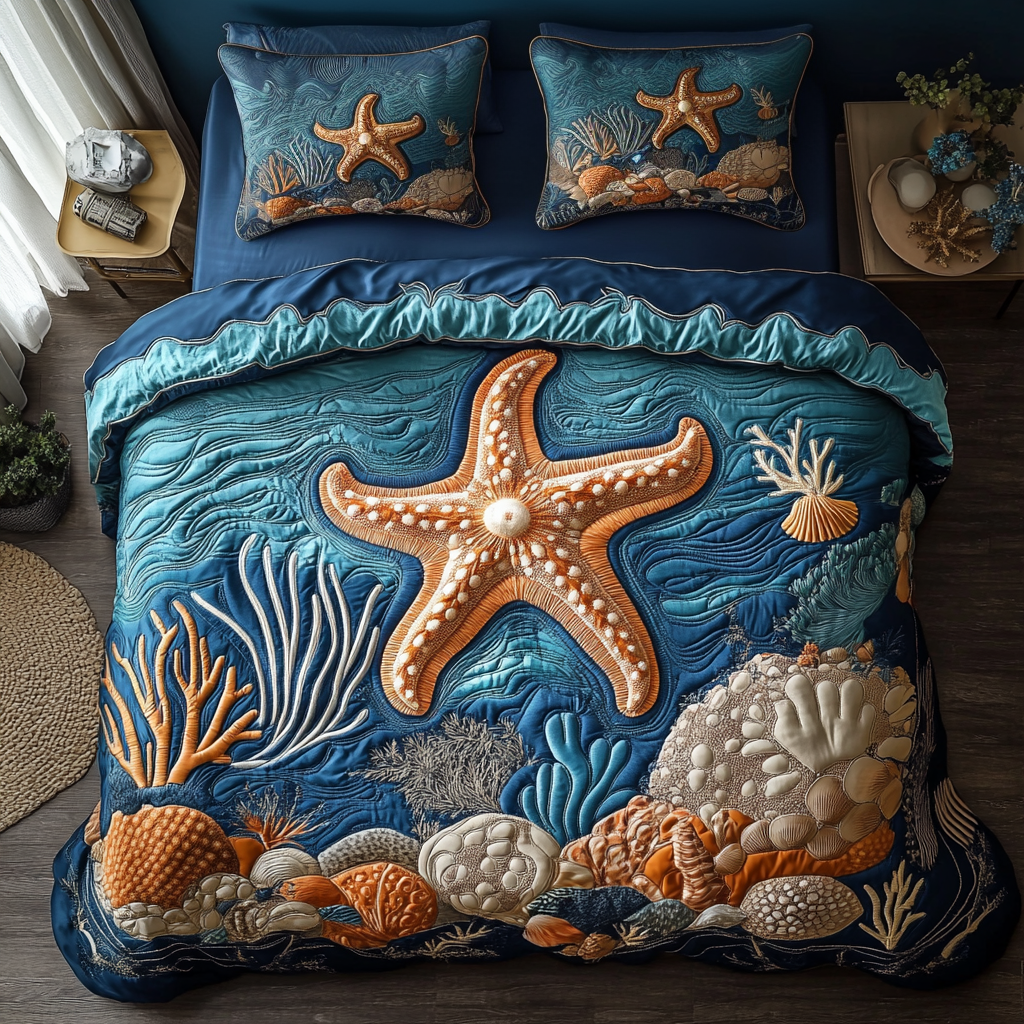 Deep Blue 3-Piece Quilted Bedding Set NCU0VH3311