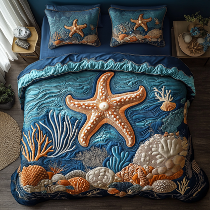 Deep Blue 3-Piece Quilted Bedding Set NCU0VH3311