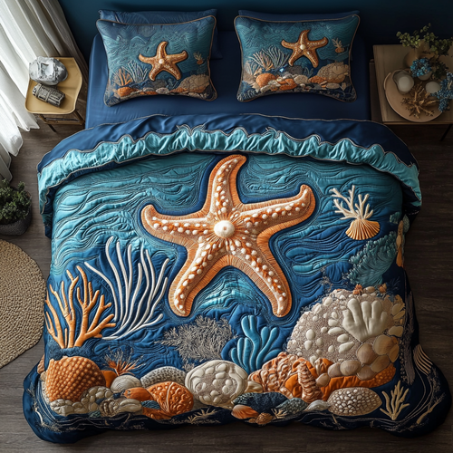 Deep Blue 3-Piece Quilted Bedding Set NCU0VH3311