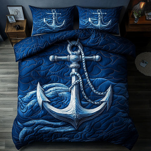 Deep Blue Anchor 3-Piece Quilted Bedding Set NCU0NT4826