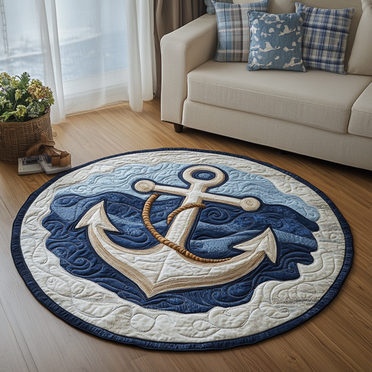 Deep Blue Anchor Quilted Round Mat NCU0DK5207