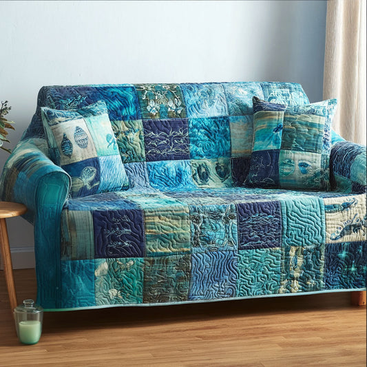 Deep Blue Calm Quilted Sofa Cover NCU0NT12095