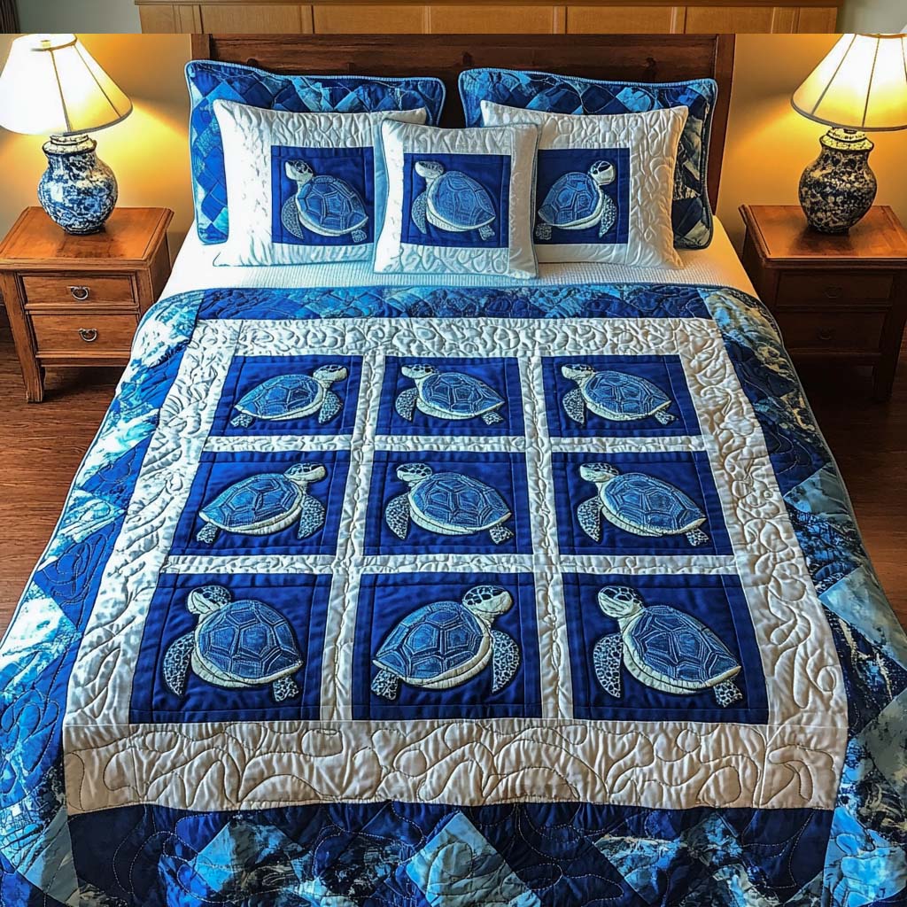 Deep Blue Charm 3-Piece Quilted Bedding Set NCU0NT2451