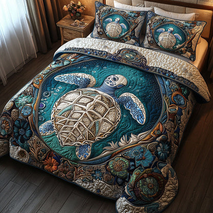 Deep Blue Escape 3-Piece Quilted Bedding Set NCU0PT5130