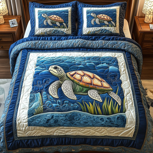 Deep Blue Haven 3-Piece Quilted Bedding Set NCU0VH3119