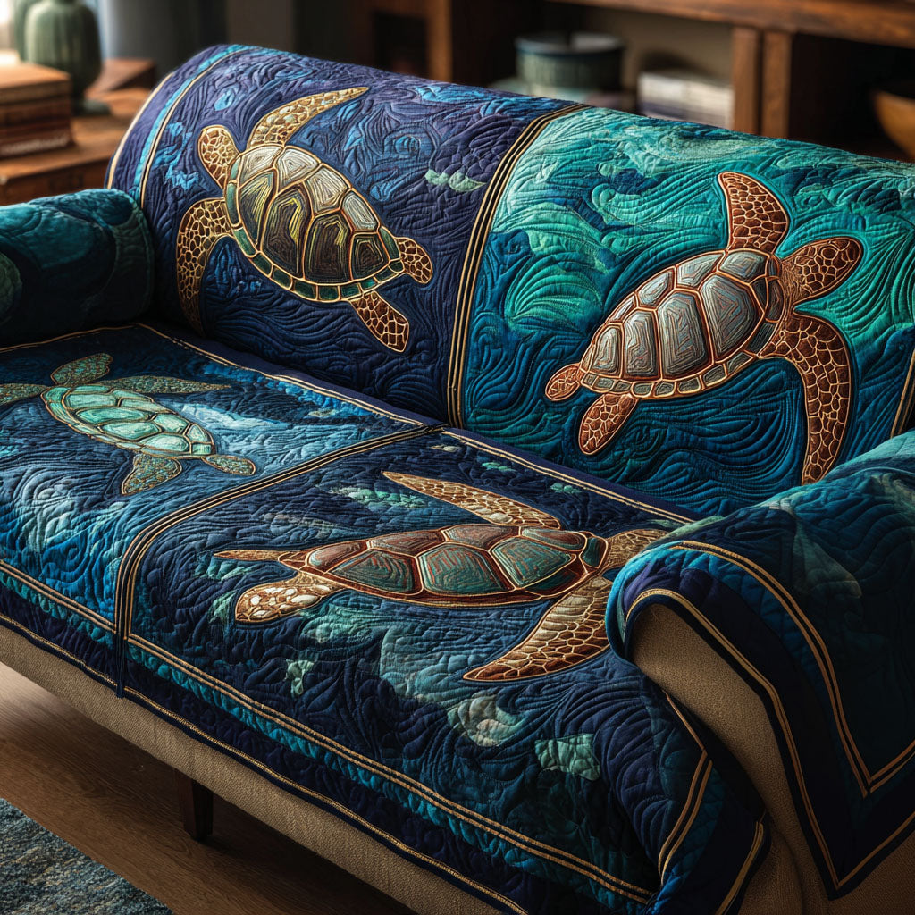 Deep Blue Haven Quilted Sofa Cover NCU0TV733