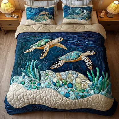 Deep Blue Mosaic 3-Piece Quilted Bedding Set NCU0NT4223