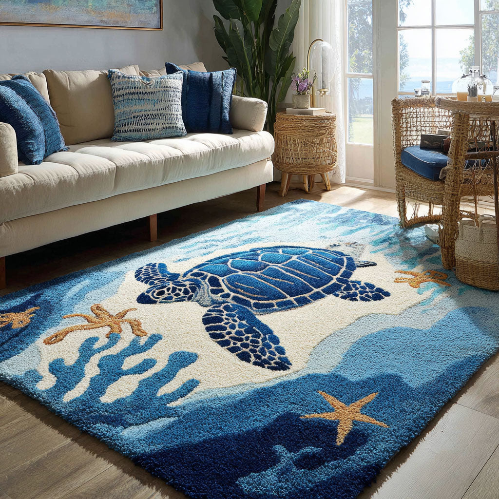 Turtle Throw Rugs Deep Blue Turtle Area Rug NCU0PT9300 – Vantique