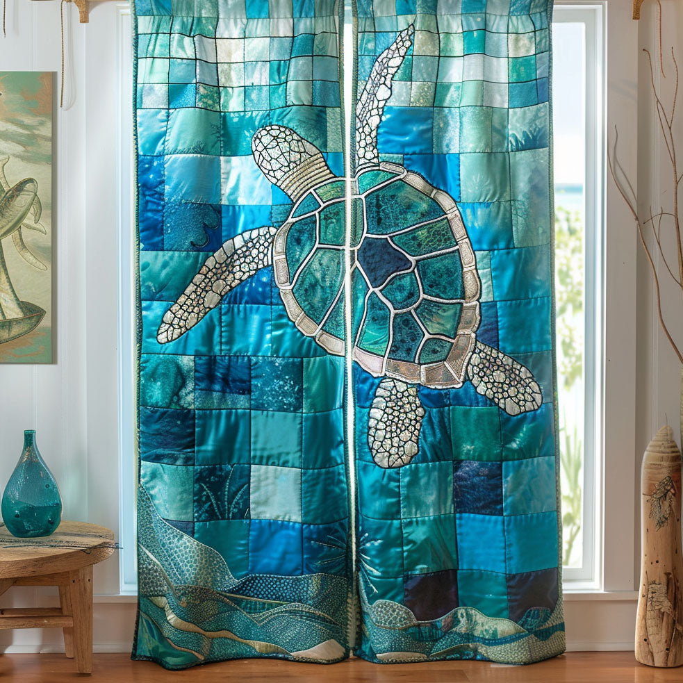 Deep Blue Turtle Quilted Curtains NCU0TV970