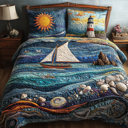 Deep Blue Waters 3-Piece Quilted Bedding Set NCU0VL1368
